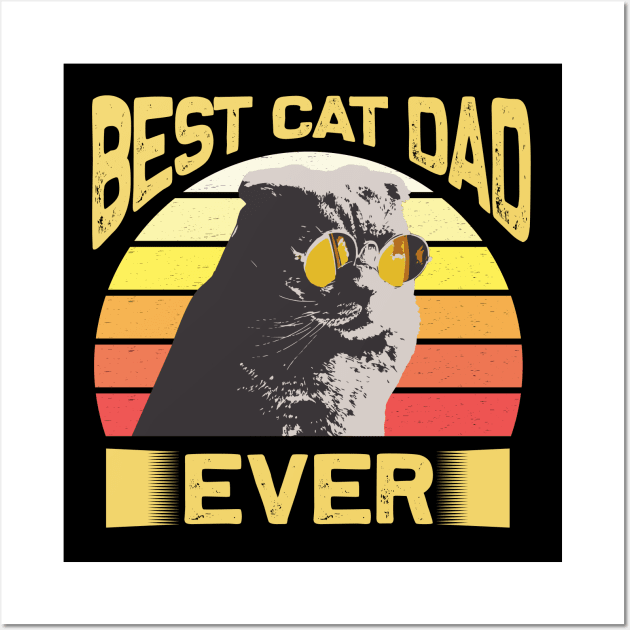 Best Cat Dad Ever Vintage Retro Sunset Wall Art by bakmed